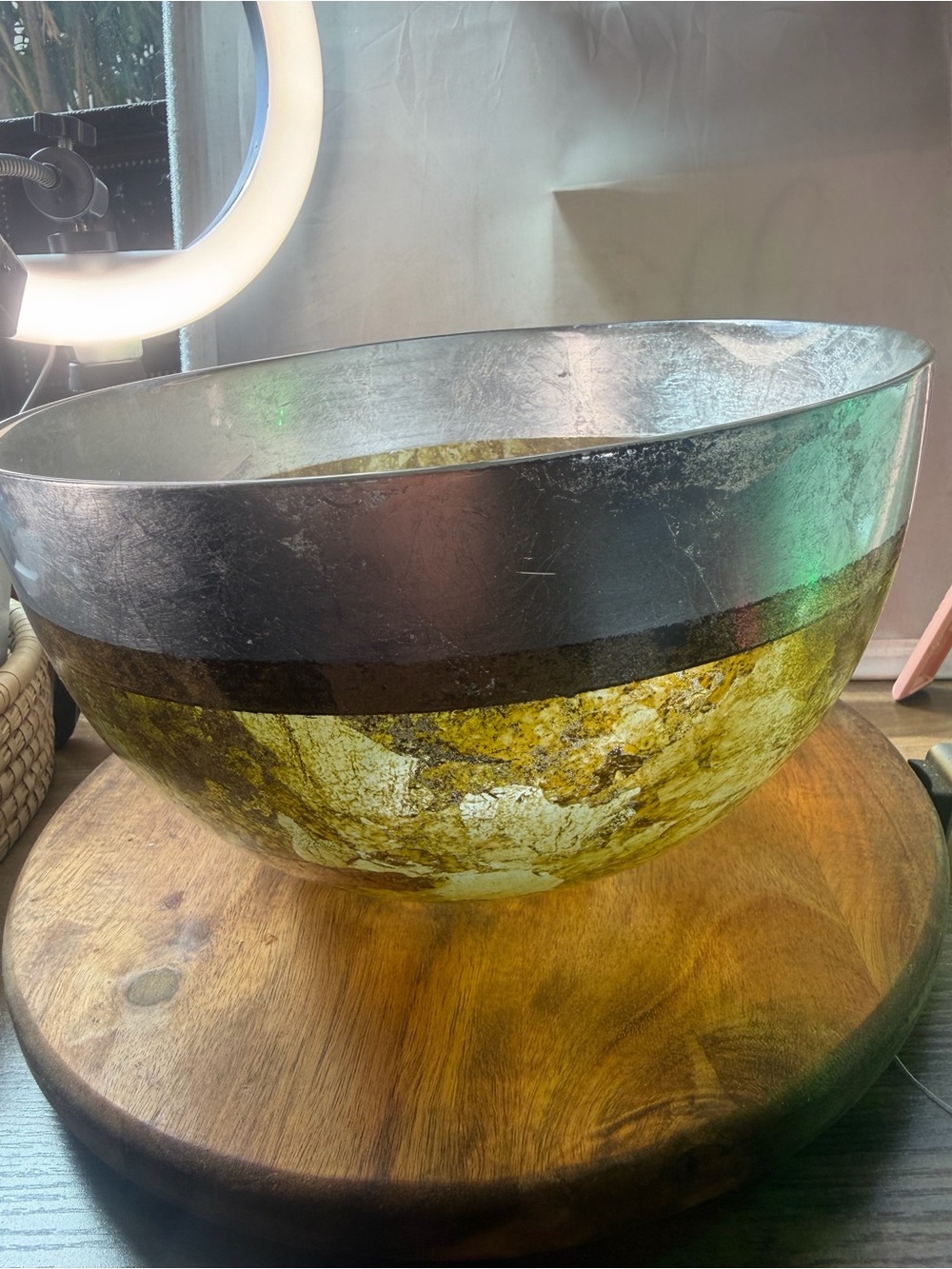 Decorative Glass and Metal Accent Bowl in Yellow and Silver